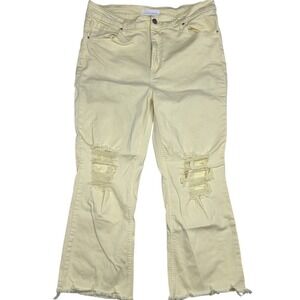 Risen Jeans Womens Size 15/32‎ Yellow Distressed Cropped Flare Denim Jeans